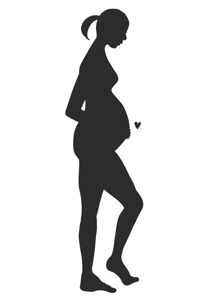一个扎着马尾辫的孕妇黑色剪影，正在走着。图片下载