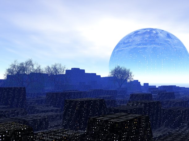 机械化城市和球体的奇妙景观图片下载