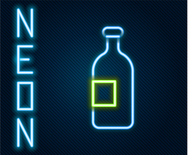 发光的霓虹线酒精饮料瓶图标图片下载