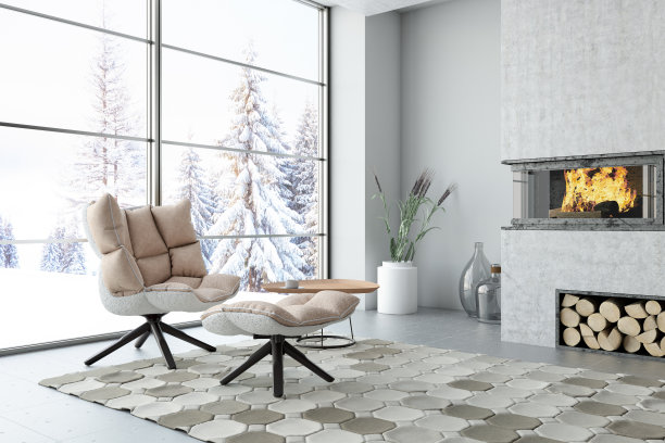 冬季概念扶手椅和壁炉图片下载