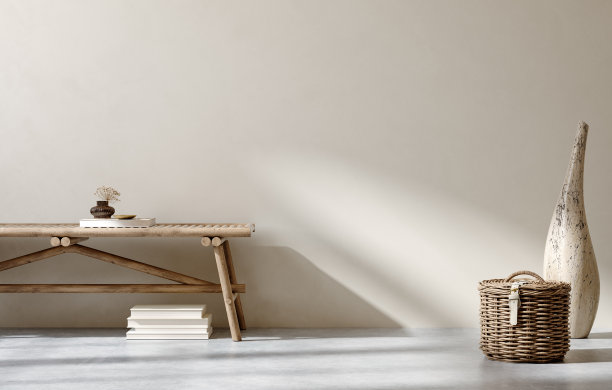 海岸波西米亚风格的卧室室内背景，墙壁模型图片下载