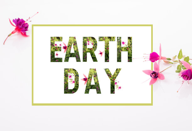 世界地球日的概念。用植物和美妙的花朵来标记地球日素材图片