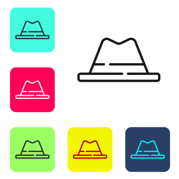 黑色线男子帽与丝带图标孤立图片下载