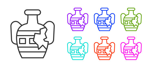 黑线断掉的古双耳瓶孤立图标图片下载