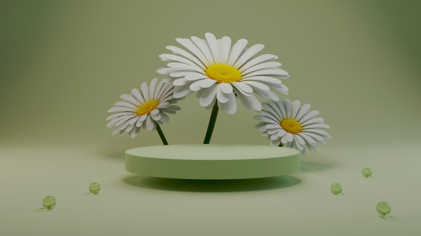 绿色与几何形状裙台产品展示，简约的概念，优质插图粉彩花卉元素，美丽，化妆品，情人节图片下载