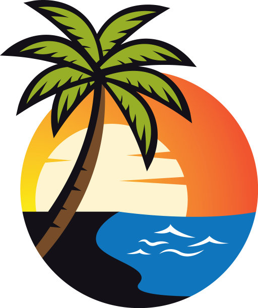 日落海滩标志图标图片下载