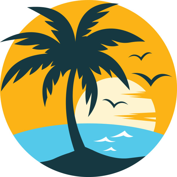 日落海滩标志图标图片下载