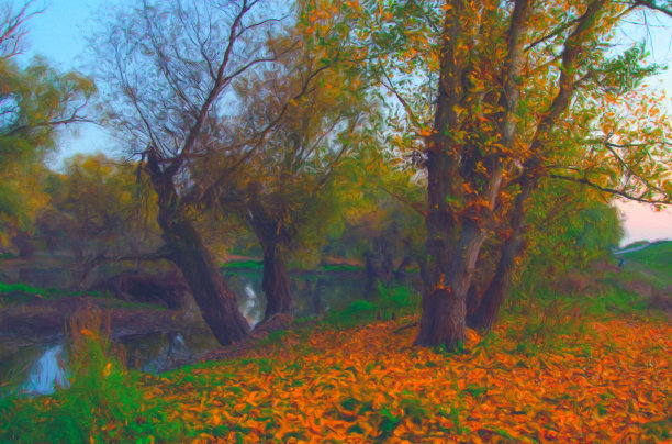 石油山水画图片下载