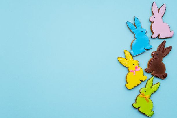 复活节背景节日装饰兔子饼干蓝色图片下载