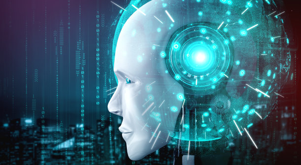 机器人仿人脸近距离与图形概念的AI思维大脑图片下载