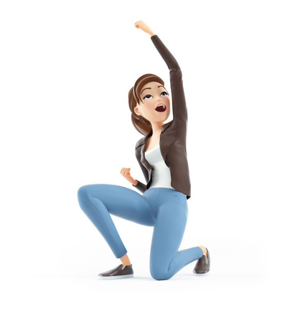 3d卡通女人在赢家的姿势图片下载