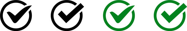 在扁的黑色和绿色检查标记的Tick设置图标图片下载
