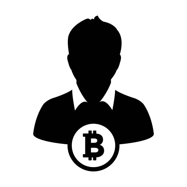 比特币加密货币区块链图标矢量图，带有男性头像的数字钱包标志图片下载