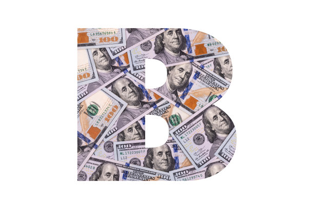 美元拉丁字母表中的一个字母，它的整个表面被面值为100美元的碎片所占据图片下载