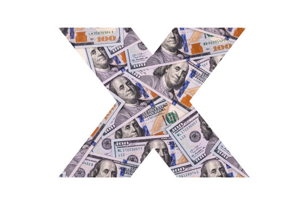 美元拉丁字母表中的一个字母，它的整个表面被面值为100美元的碎片所占据图片下载