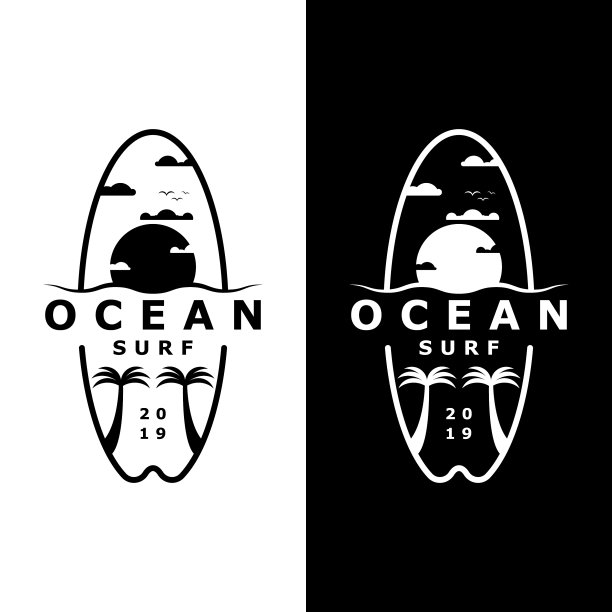 设置黑白海洋冲浪标志设计图片下载