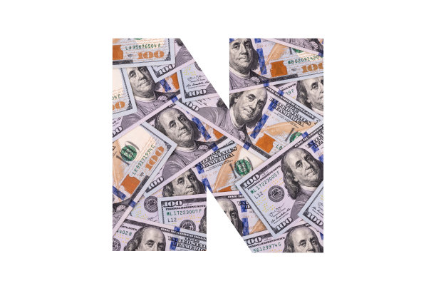 美元拉丁字母表中的一个字母，它的整个表面被面值为100美元的碎片所占据图片下载