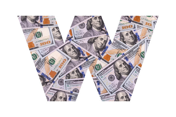 美元拉丁字母表中的一个字母，它的整个表面被面值为100美元的碎片所占据图片下载