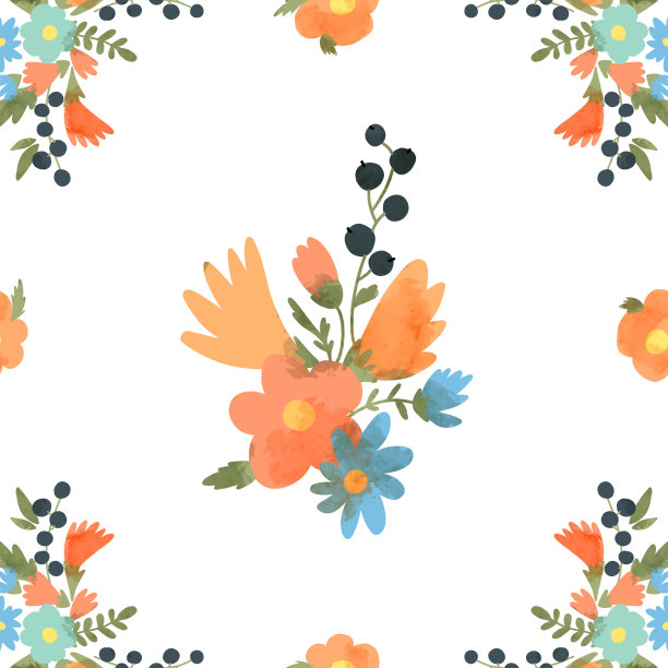 野花质朴无缝图案，绿叶夏日花束质感图片下载