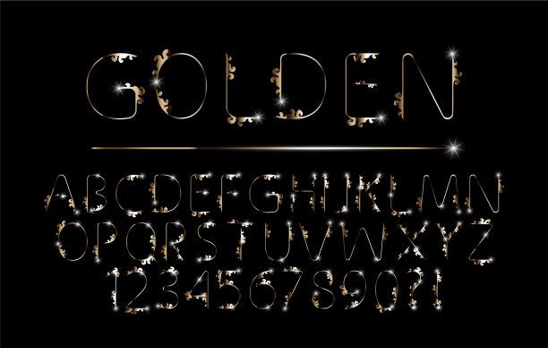 设置优雅的金色金属铬字母表图片下载