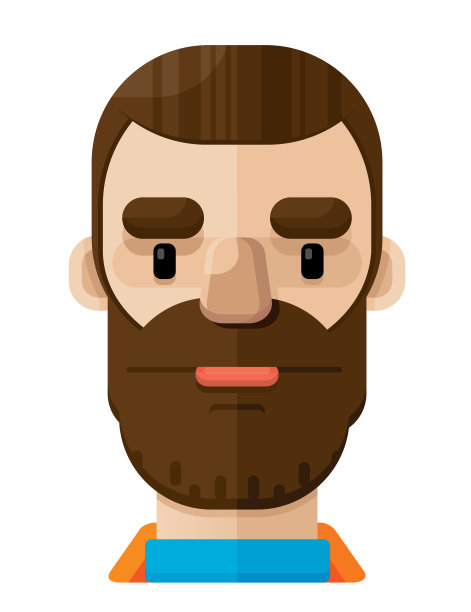 大胡子男人平面矢量插图图标半身像图片下载