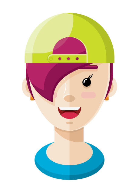 快乐的女孩戴着绿色球帽平矢量插图图标图片下载