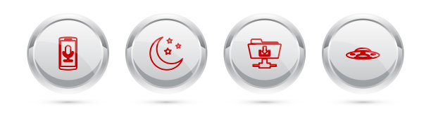 设置行移动录音，月亮和星星，FTP文件夹下载和飞碟飞行飞船。银圈按钮。向量图片下载