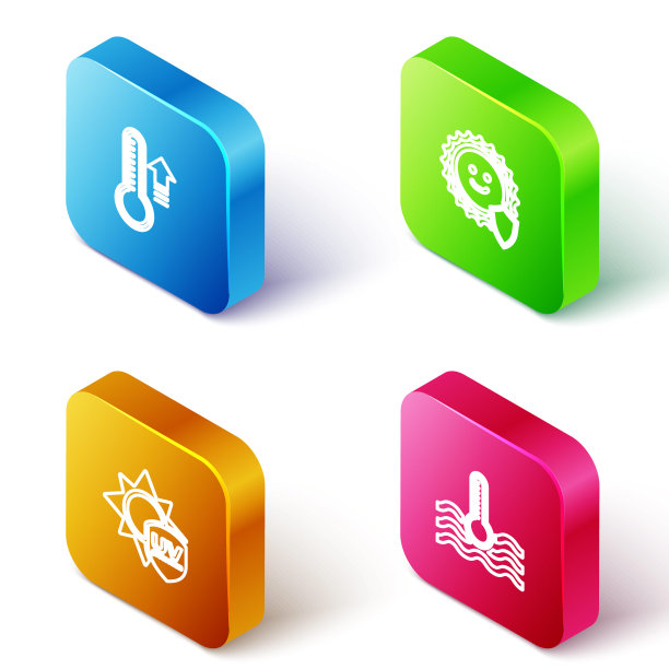 设置等距线气象温度计，紫外线保护，和水图标。向量图片下载