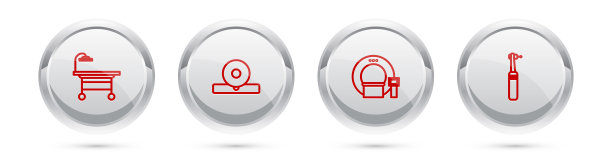 置线手术台、耳鼻咽喉头反射镜、体层摄影、牙钻。银圈按钮。向量图片下载