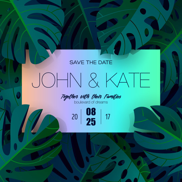 邀请卡设计与异国情调的热带树叶图片下载