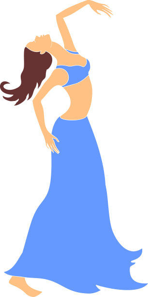 穿着蓝色裙子的肚皮舞演员，在白色背景上孤立图片下载