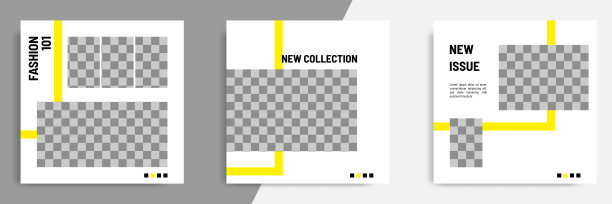 最小/极简的方形几何横幅模板的社交媒体发帖。黑色，黄色和白色的背景颜色。图片下载