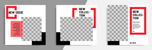 最小设计背景矢量插图在黑，红，白框架颜色。可编辑的方形抽象古董，几何条纹线条形状的横幅模板社交媒体帖子，故事，故事，传单。图片下载