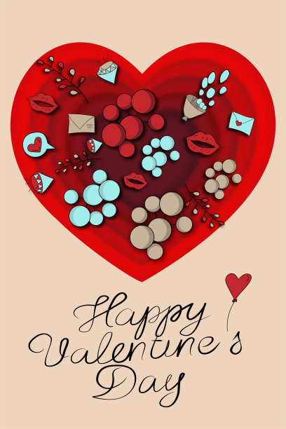 情人节素描背景。手绘，线性元素，书法手写文字。节日横幅，网页海报，传单，时尚的小册子，明信片，封面，背景。图片下载