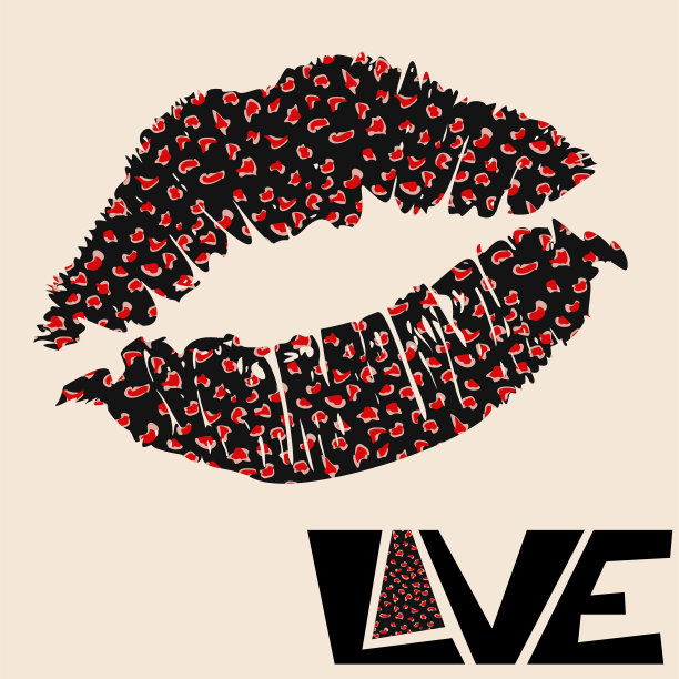 矢量插图。情人节的浪漫设计。手书符号唇形，吻用动物印。节日模板设计，贺卡，海报，网页横幅。图片下载