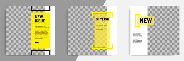 最小/极简的方形几何横幅模板的社交媒体发帖。黑色，黄色和白色的背景颜色。图片下载