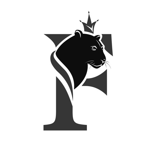 大写的F加上黑豹。皇家的标志。美洲狮头概要文件。时尚的模板。纹身。创造性的艺术设计。品牌会徽，运动会所，服装印刷。矢量图图片下载