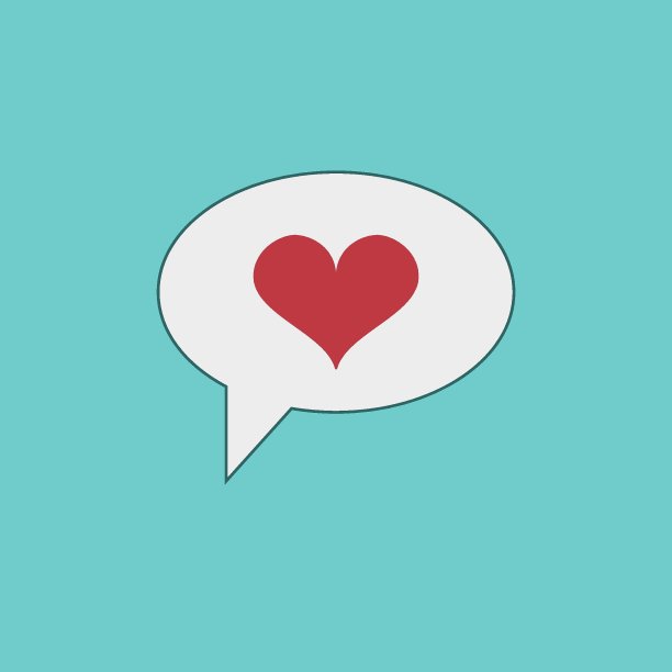 爱的心在言语的泡泡里。交流的象征。演讲气泡图标。聊天或信息的象形文字。恋情的迹象。网页或手机应用的模板设计。图片下载