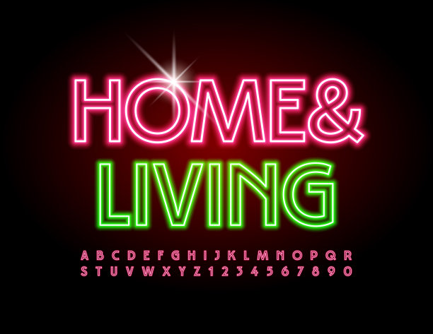 向量发光旗帜家和生活。霓虹字母和数字集图片下载