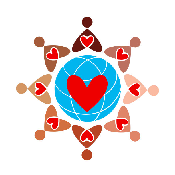 一大批有爱心的有色人种正在全球各地形成。爱的制服徽章。图片下载