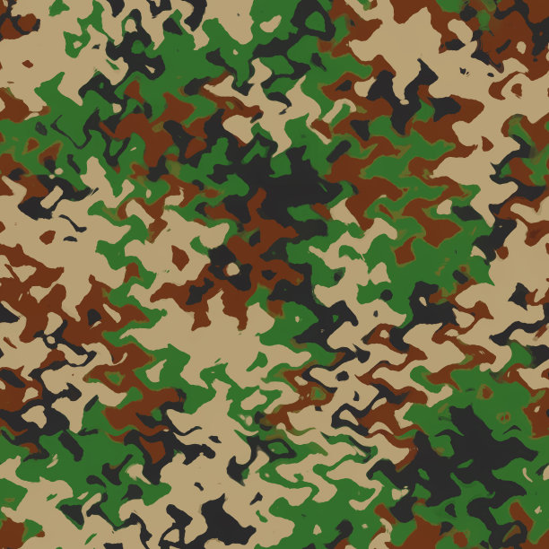 伪装波模式背景。经典服装风格掩蔽迷彩重复印花。绿、棕、黑、橄榄色，纹波质感。数码插图图片下载