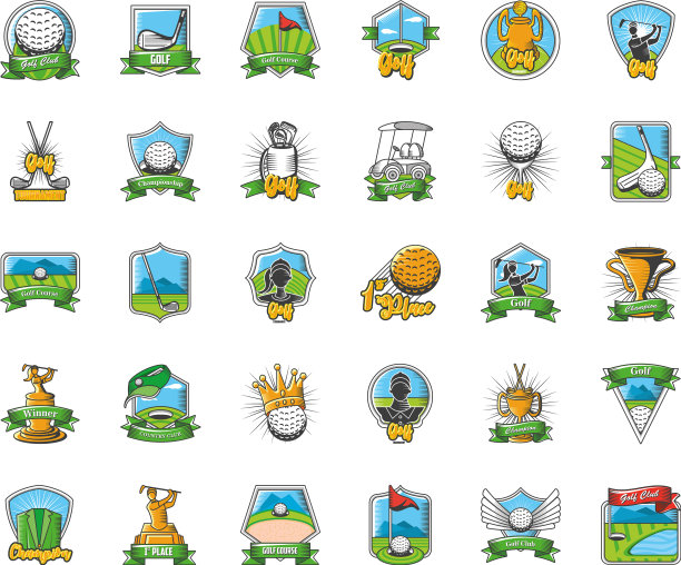 收集高尔夫标志盾标签和图片下载