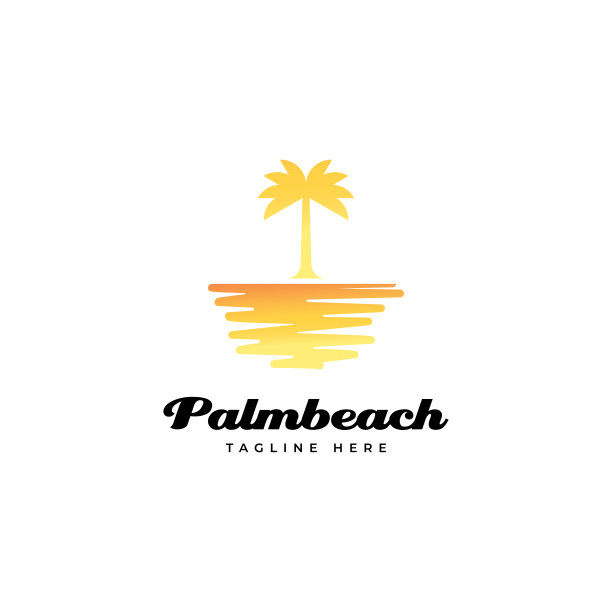 落日与棕榈树标志设计vec图片下载