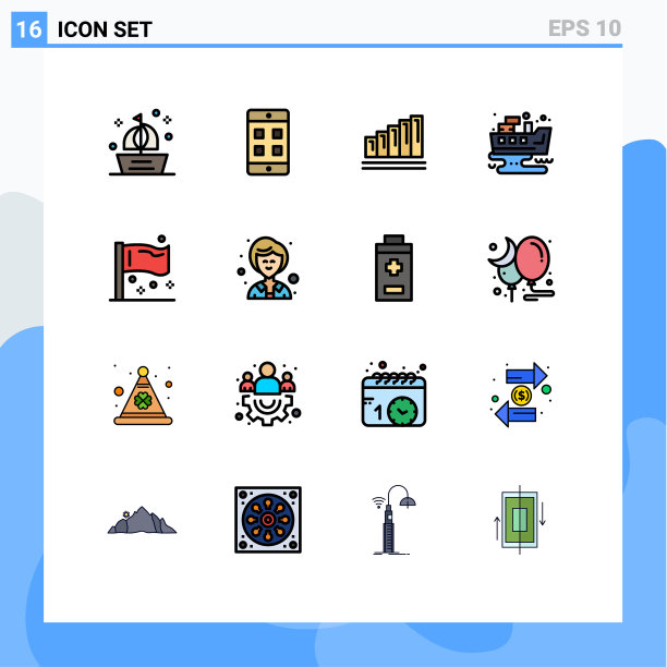 包装16个现代平色填充线条标志图片下载