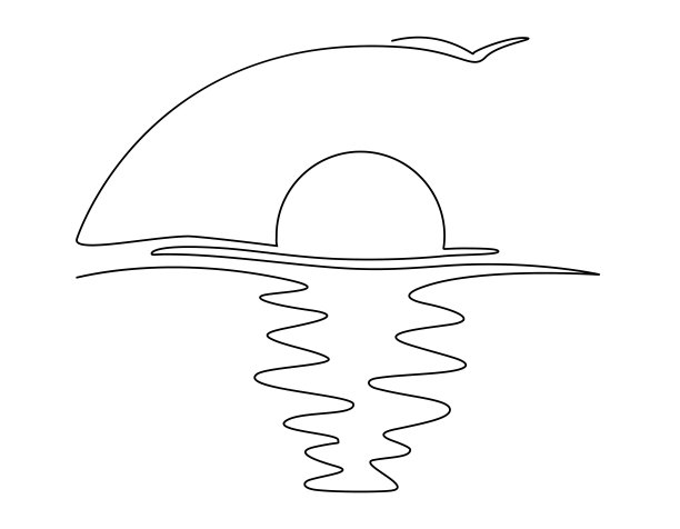 海上的日落。单连续线图。矢量插图。在白色背景上隔离图片下载