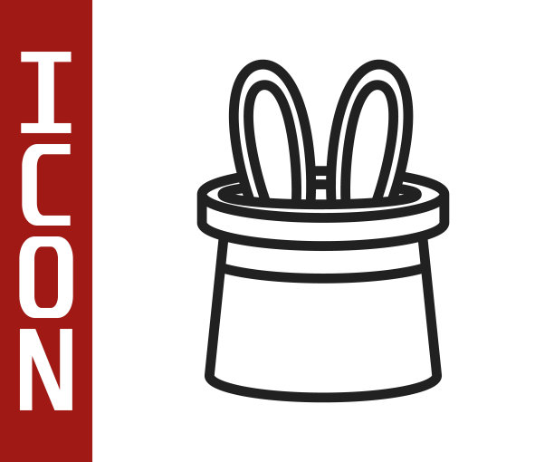 黑线魔术师的帽子和兔子耳朵图标孤立在白色的背景。魔术。神秘的娱乐概念。向量图片下载