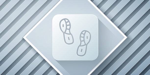 剪纸人类脚印鞋图标孤立在灰色背景。鞋鞋底。纸艺术风格。向量图片下载
