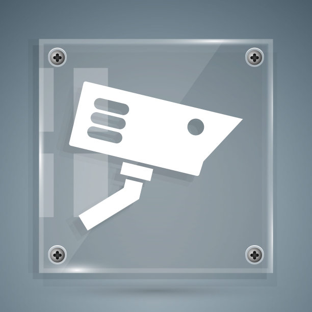 白色安全摄像头图标孤立在灰色背景。方形玻璃面板。向量图片下载