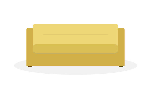 木制腿上的黄色沙发。简约的家具风格。平面向量插图图片下载