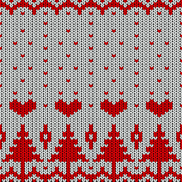 针织无缝图案与心和冷杉图片下载